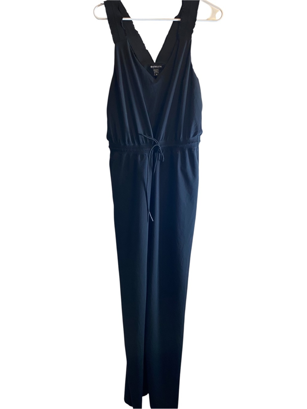 Athleta Black Ruffled Elastic Strap Drawstring Jumpsuit for Day to Night Wear
